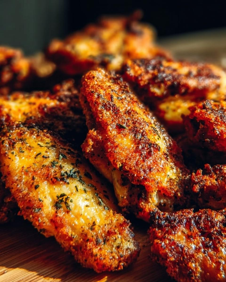 Close-up of golden brown, crispy Ranch Seasoned Wings with visible herbs and seasoning.