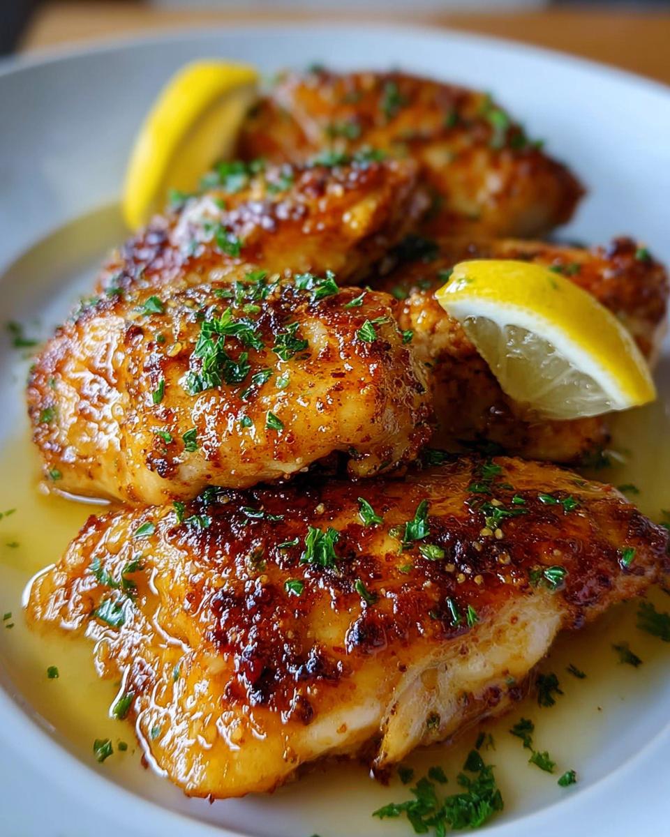 Close-up of pan-seared Spicy Cajun Chicken with Smoky Paprika, garnished with lemon wedges and parsley.