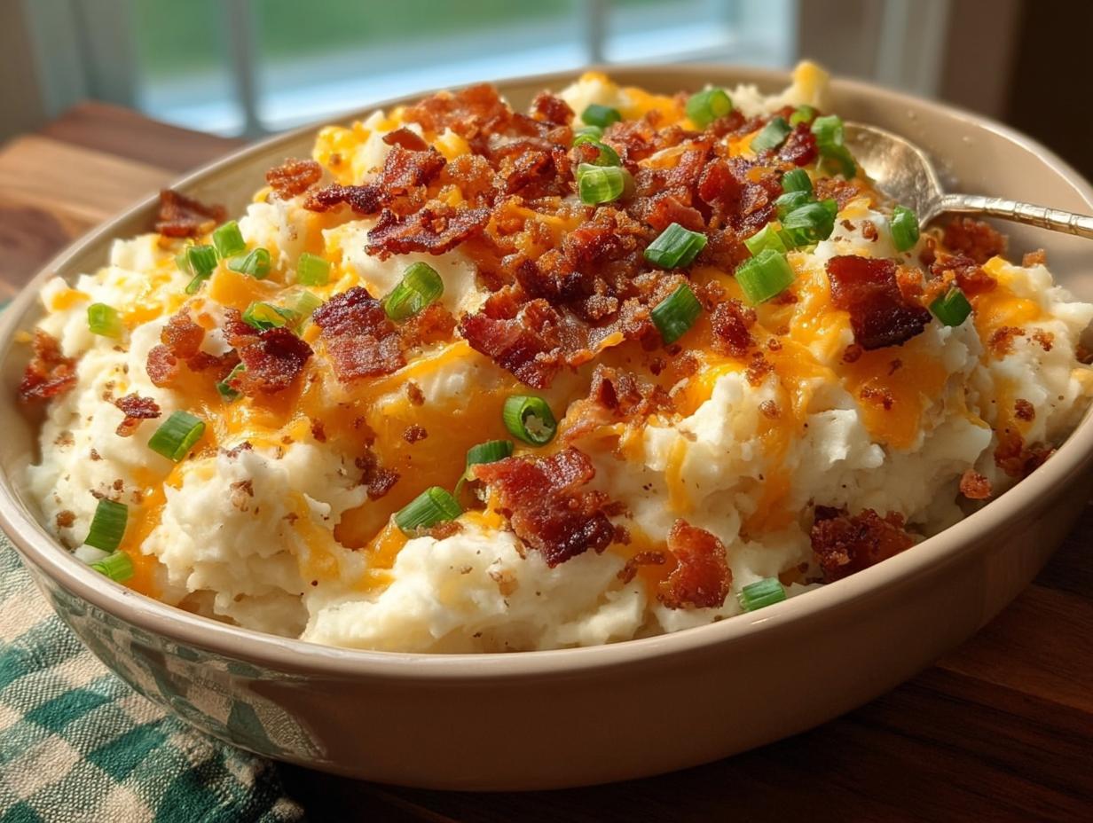 Amazing Loaded Mashed Potatoes with Bacon and Cheese