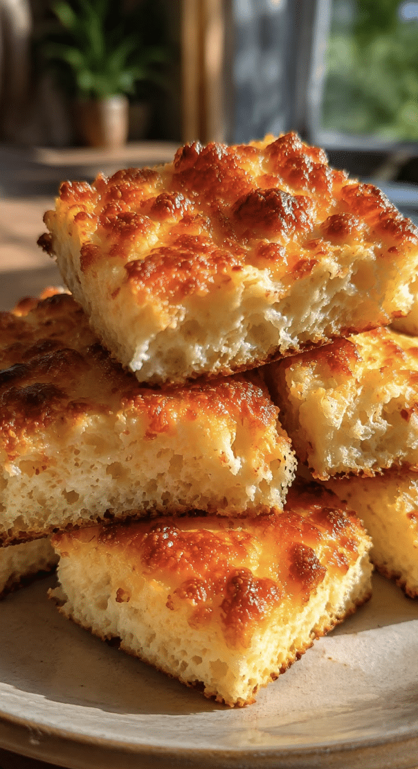 Golden Cottage Cheese Cheddar Bread Squares